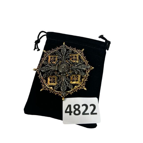 Large Victorian Style Cross Brooch Filigree Mariner's Compass Nautical - Picture 3 of 7